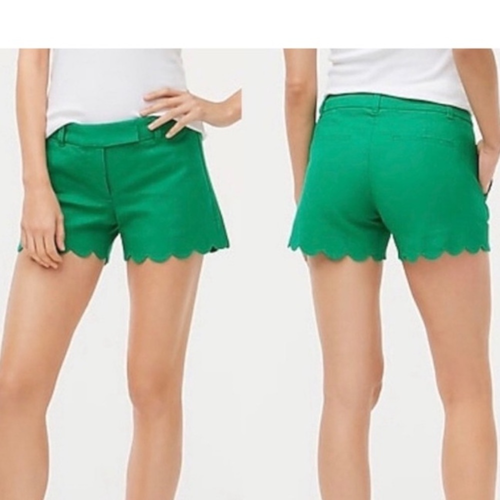 J.Crew Green Cotton Linen Scalloped Hem Shorts 10